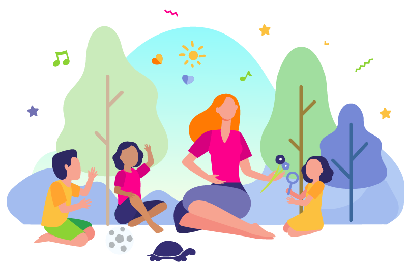 Graphic showing a teacher surrounded by children