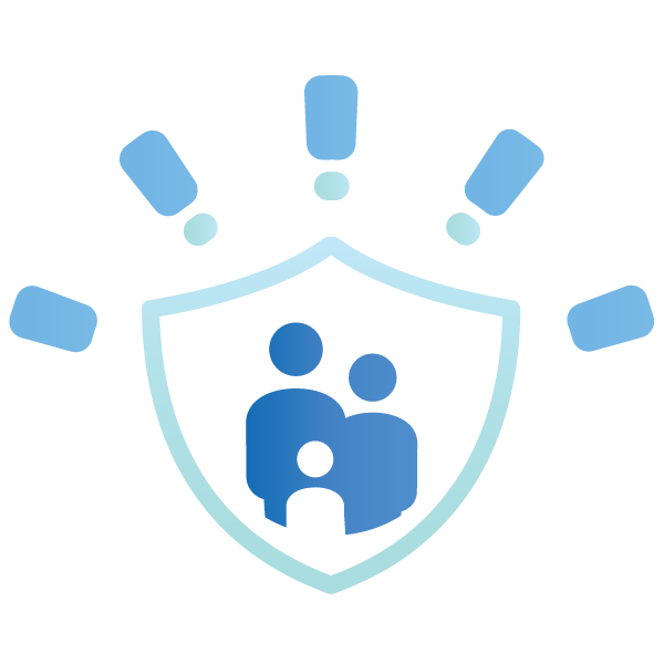 A family protected within a shield by five protective factor symbols