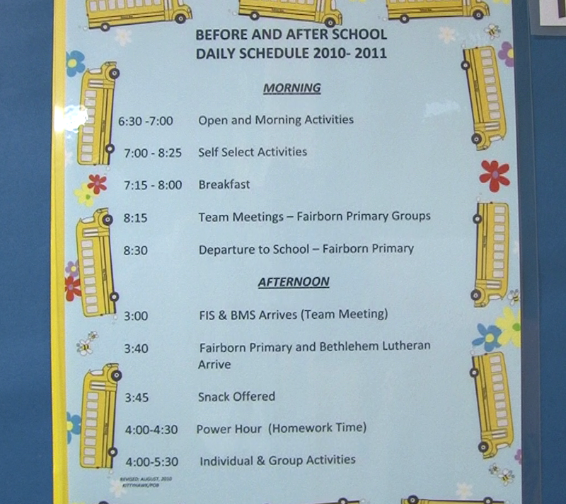 Example of a Before and After School Daily Schedule